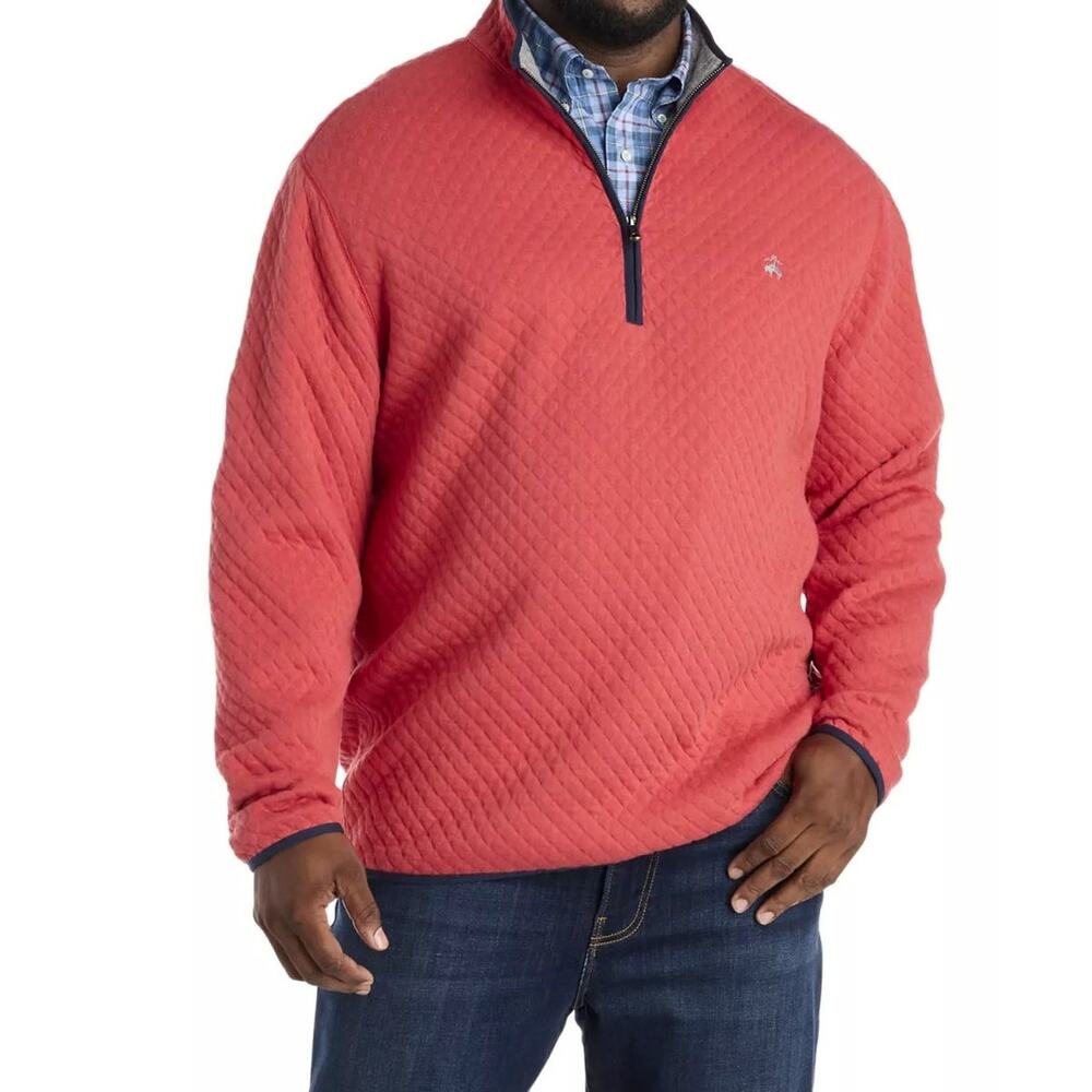 Brooks Brothers Diamond-Quilted Quarter-Zip in Cotton Blend Small Coral